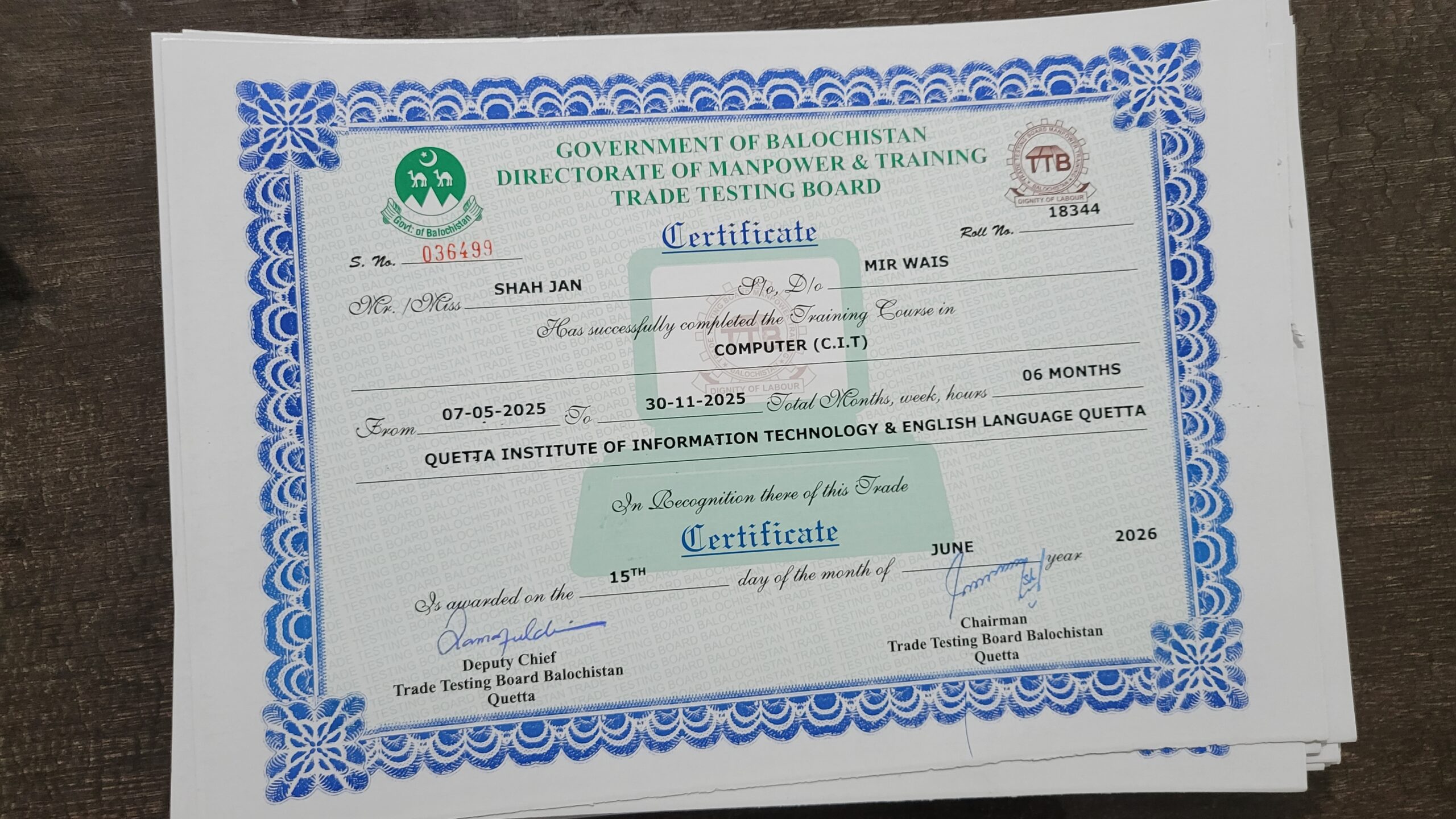 CIT 6 Months Certificate TTBB
