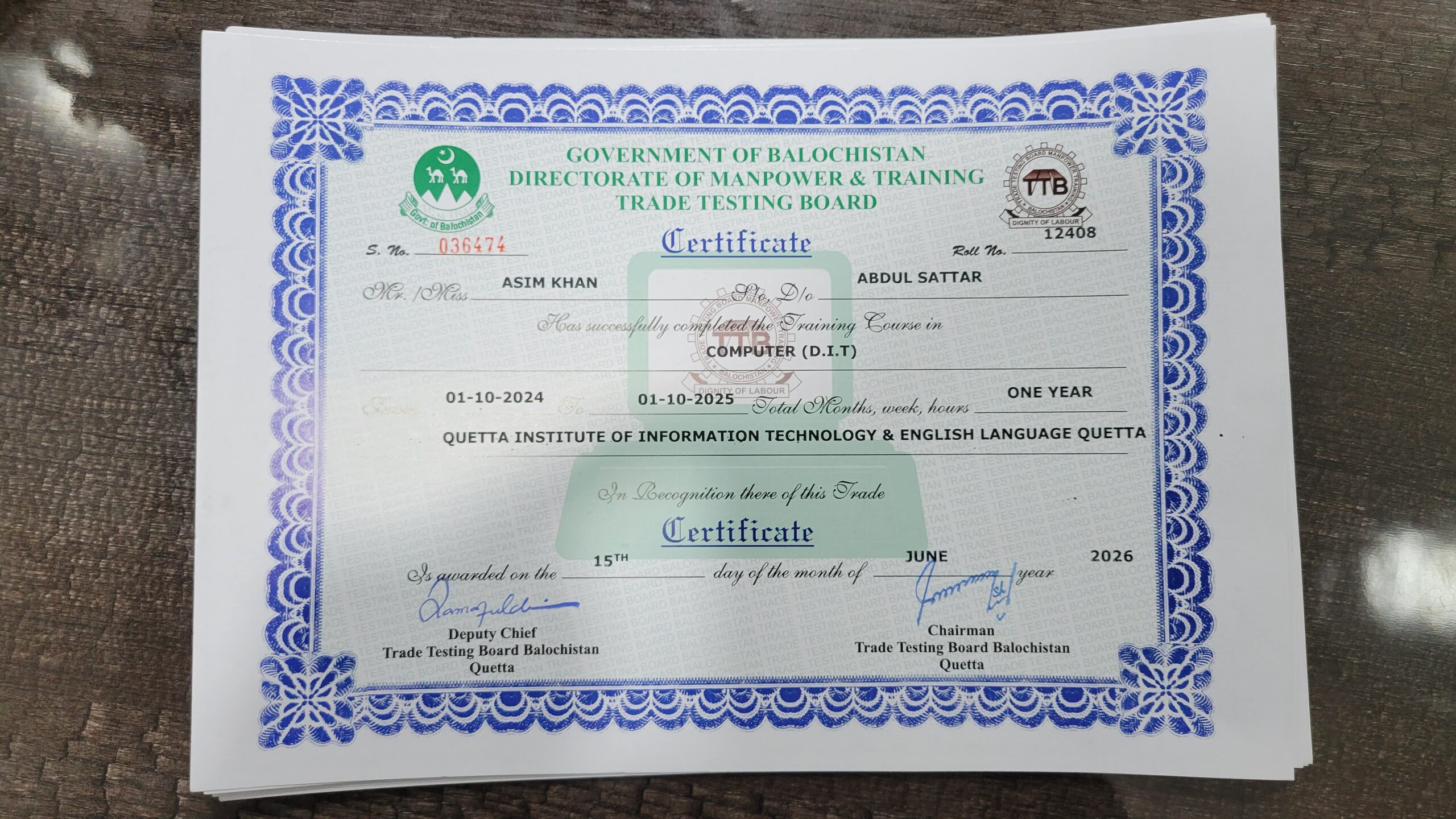 DIT 6 Months Certificate TTBB 2026