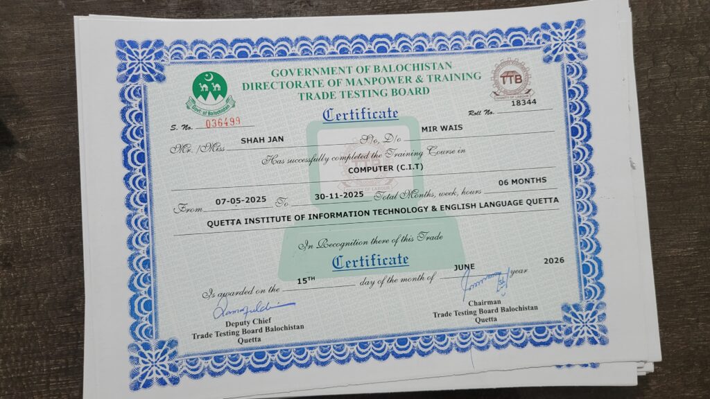 CIT Course in Quetta at QITEL